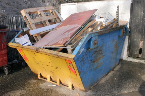 Professional team organizing garage items